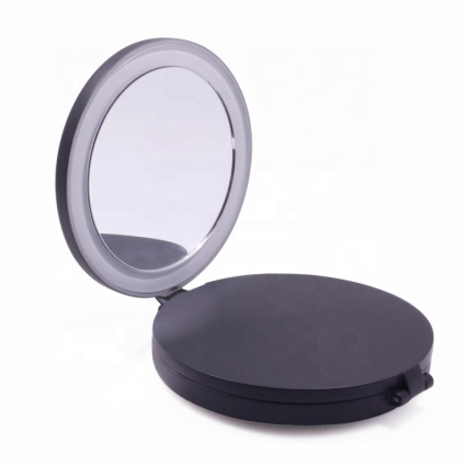 Espejo de viaje compacto de triple cara con luz LED (aumento de 5x y 10x) - Negro